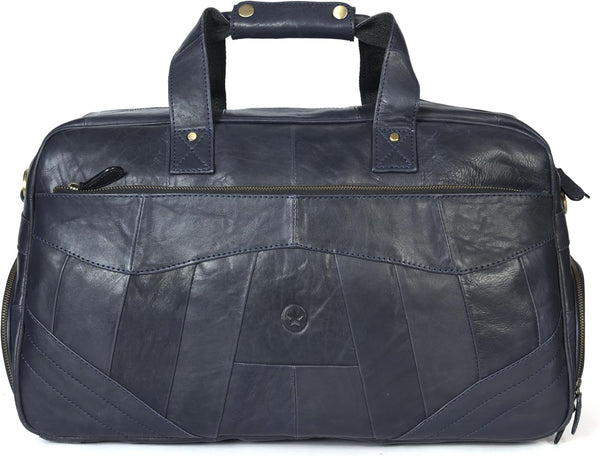 Aaron Leather Duffle Bag for Men, 30L Overnight Weekender Garment Duffel Bags for Travel, Carry on Mens Weekend Bag for Traveling, Gym, Luggage Bag, Perfect Classic Gift for Father'S Day - Navy Blue