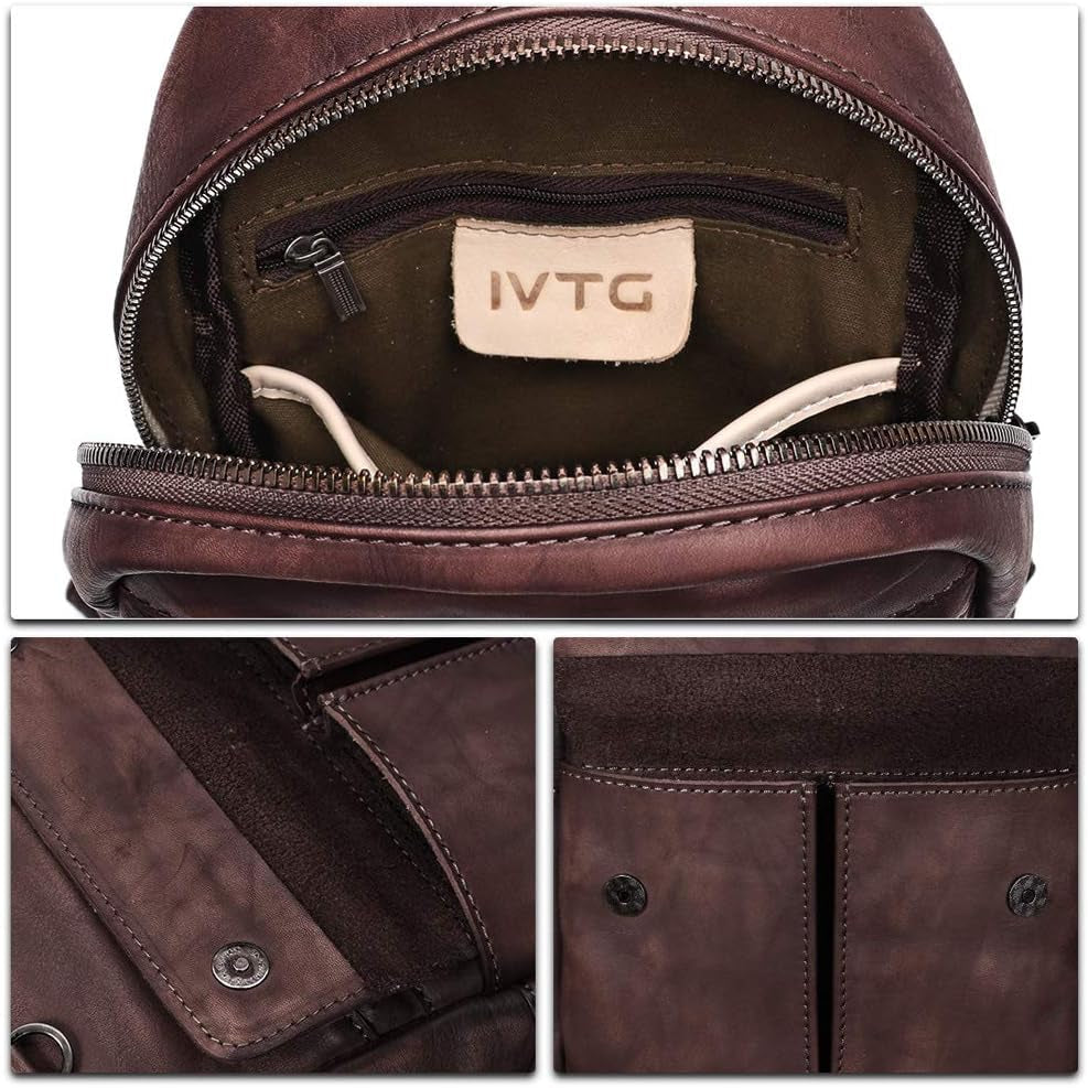 Genuine Leather Sling Bag for Men and Women Vintage Handmade Sling Backpack Shoulder Purse Crossbody Chest Bag (Coffee)