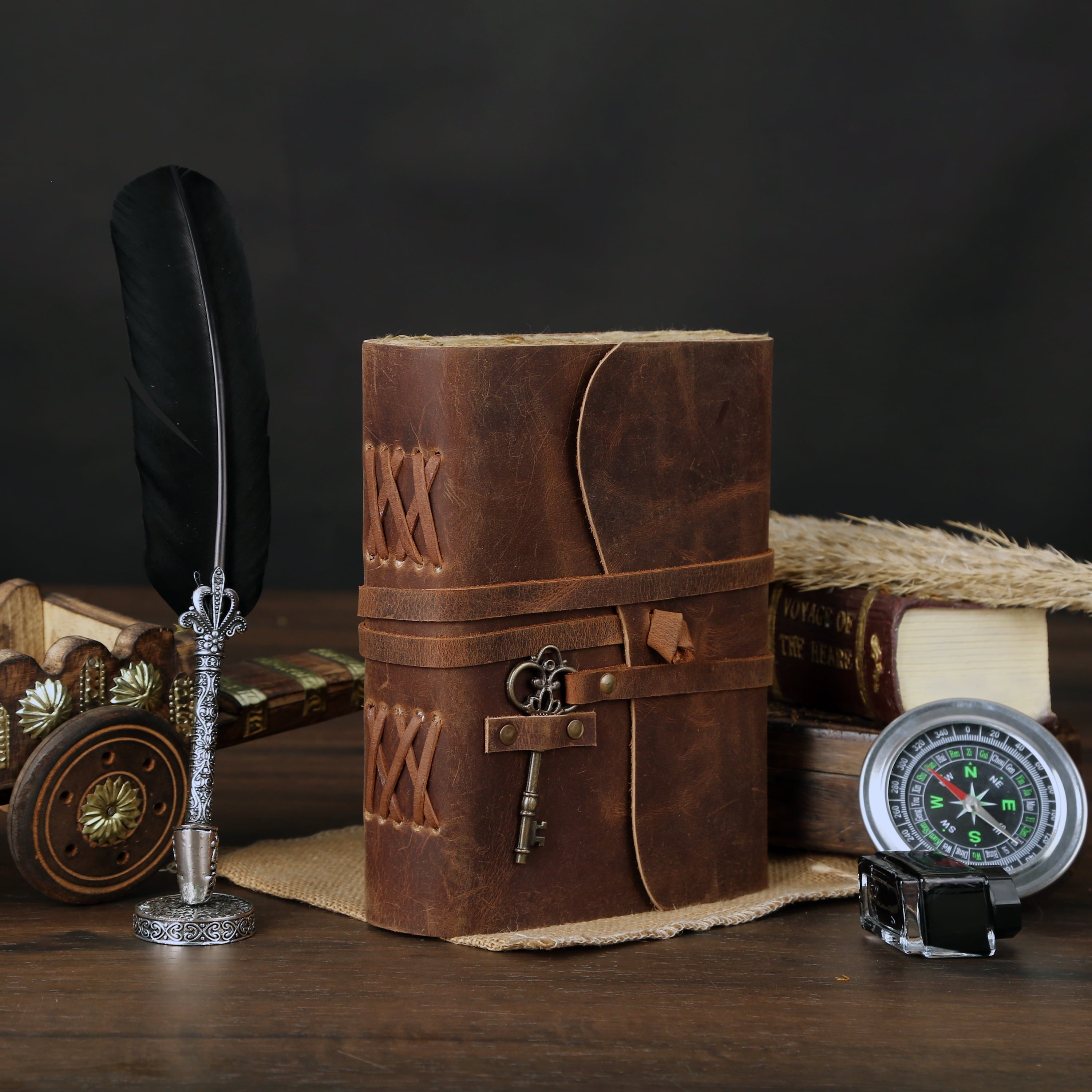 Leather Journal with Lined Deckle Edge Paper 8X6 Inch and Vintage Key/ Handmade Writing Notebook Diary/ Bound Daily Notepad for Men & Women Medium, Sketch/Writing Pad, Gift for Artists