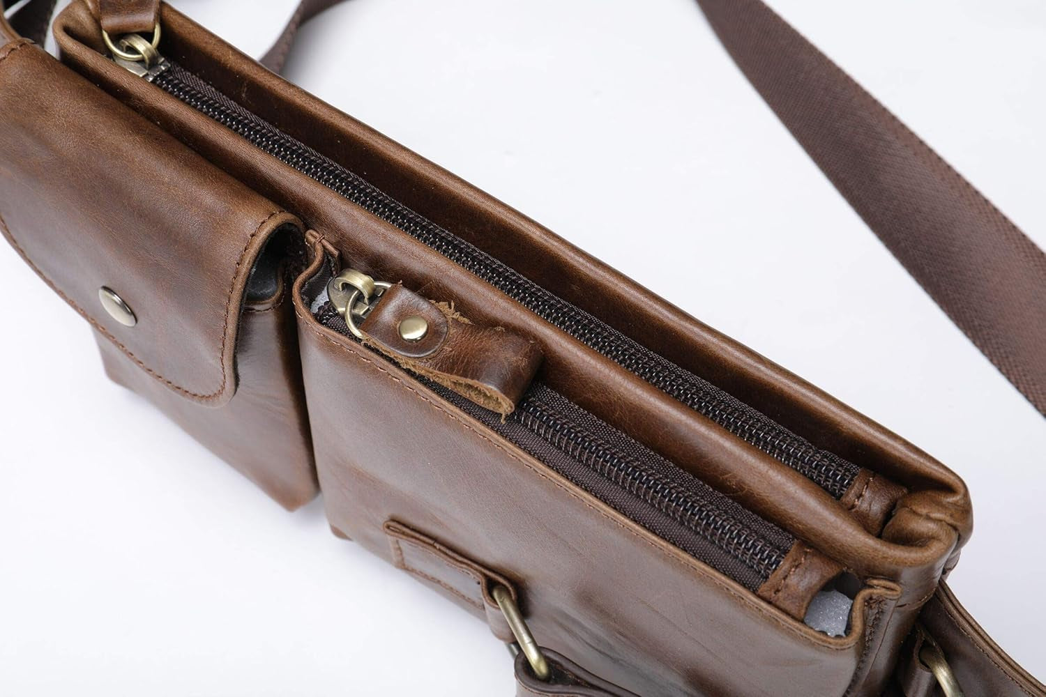 Cowhide Waist Fanny Pack-Genuine Leather and Slim with Adjustable Waistband Oil Coffee