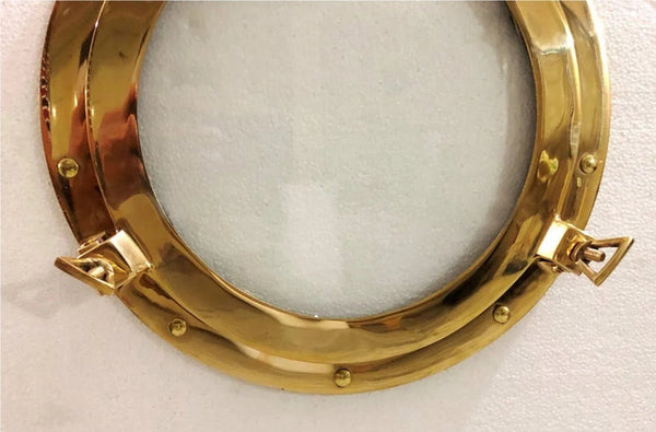 Antique Brass Porthole Gold Finish Port Mirror Wall Hanging Ship Porthole Decor (15 inches )