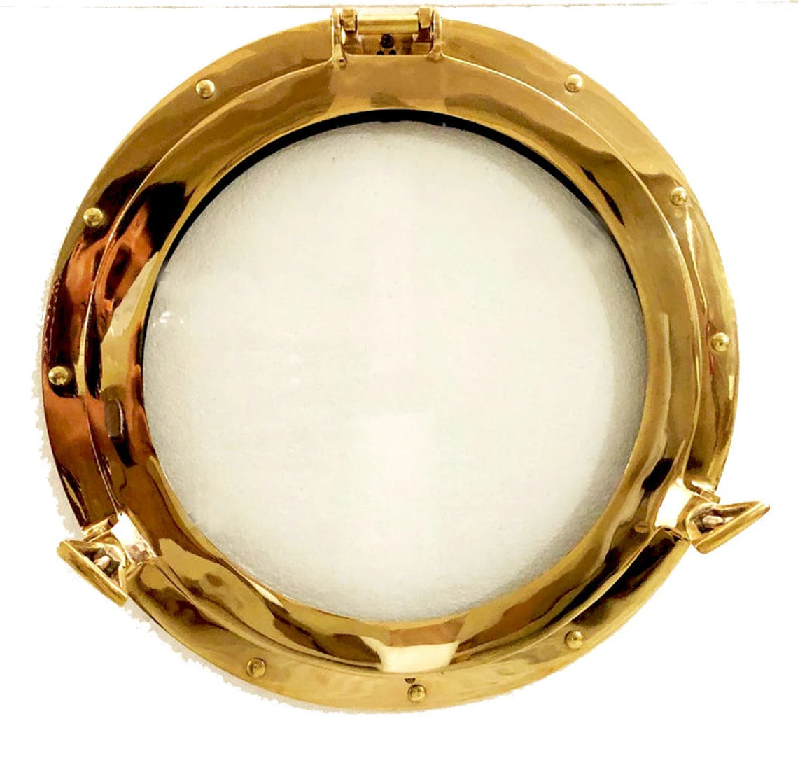 Antique Brass Porthole Gold Finish Port Mirror Wall Hanging Ship Porthole Decor (15 inches )