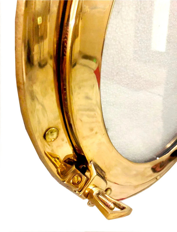 Antique Brass Porthole Gold Finish Port Mirror Wall Hanging Ship Porthole Decor (15 inches )