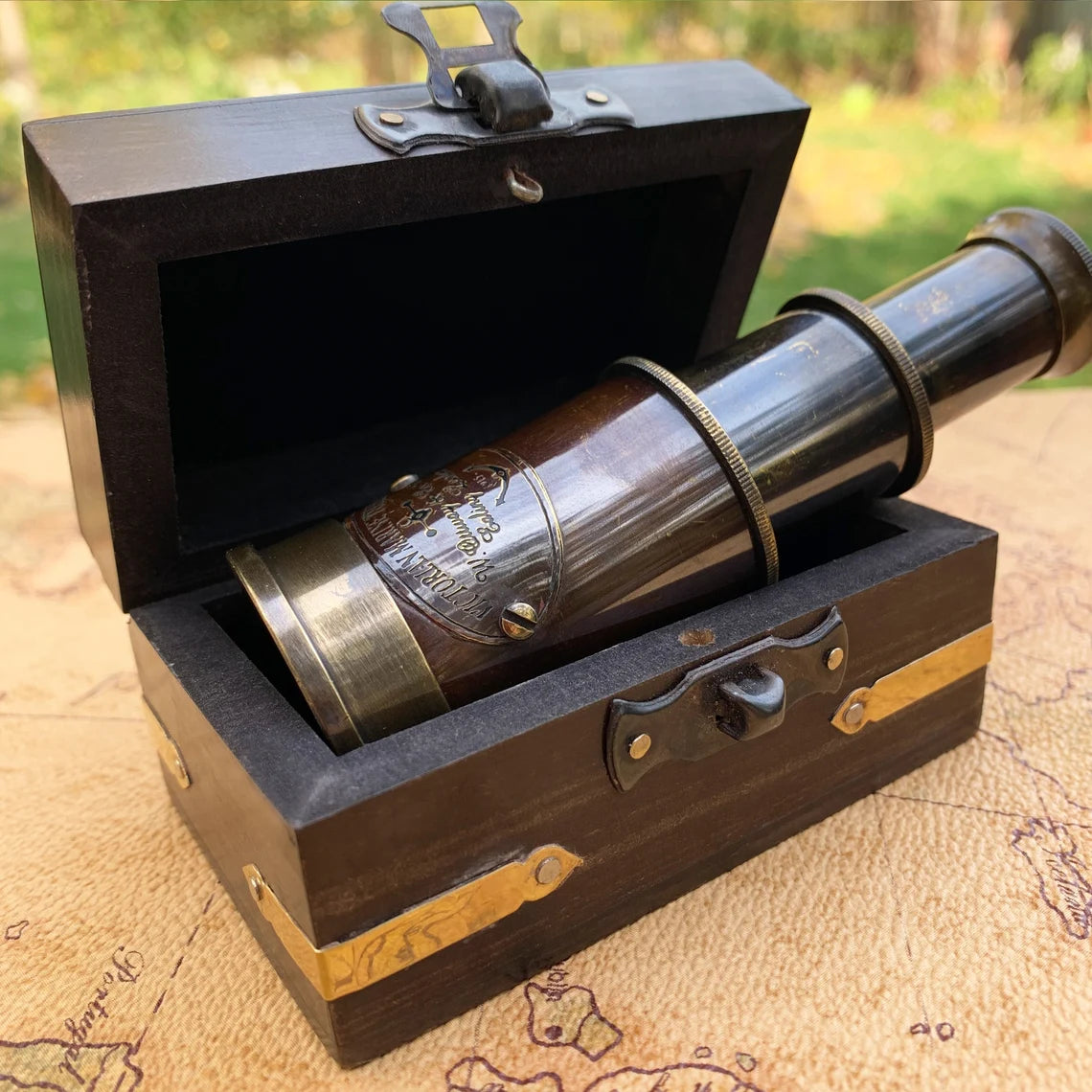Antique model  Victorian Marine Telescope with Wooden box- Handcraft Culture