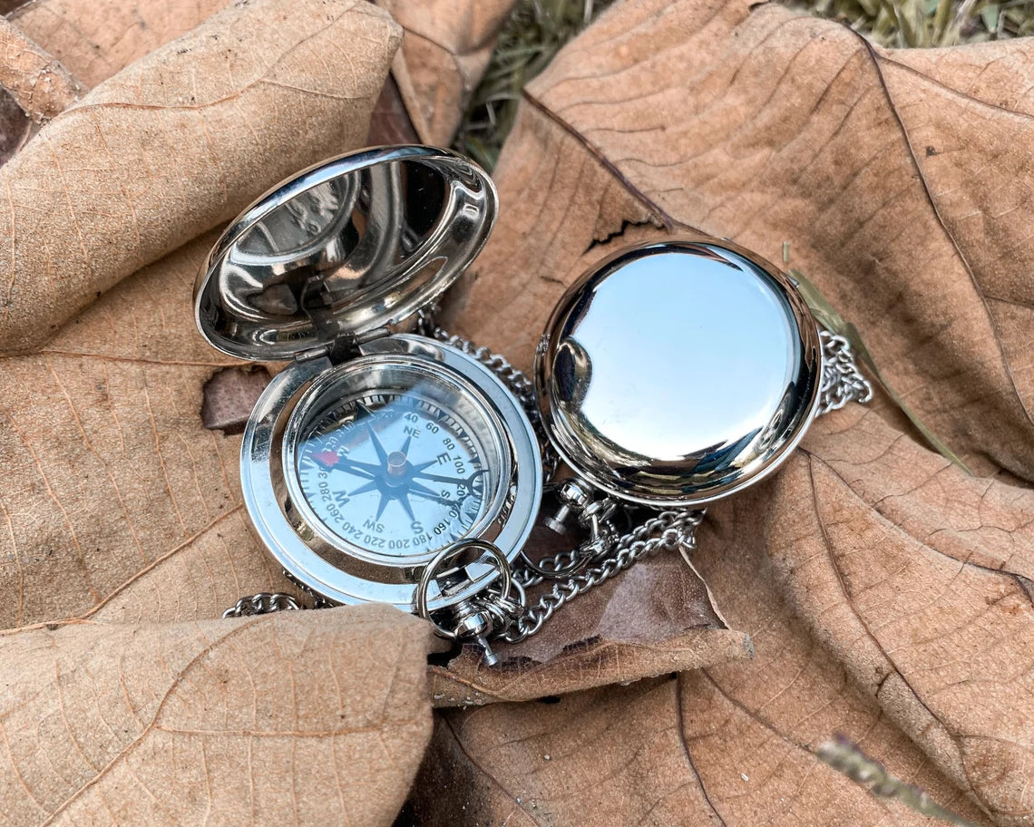 SILVER COMPASS PERSONALIZED - CUSTOMIZABLE ENGRAVING  GIFT