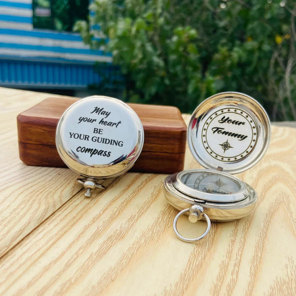 Personalized Engraved Brass Compass with Gift Box