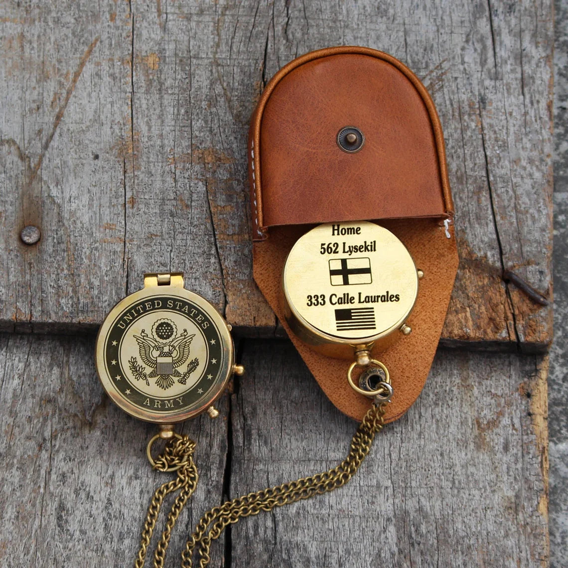 POCKET COMPASS CUSTOMIZABLE ENGRAVING PERSONALIZED GIFT WITH BAG