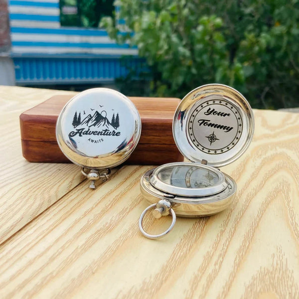Personalized Engraved Brass Compass with Gift Box