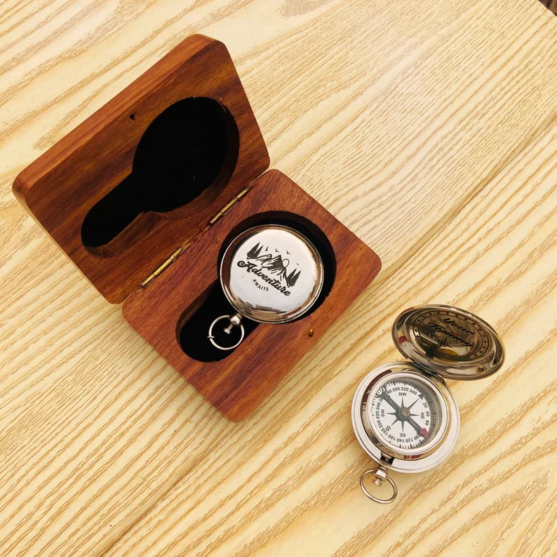 Personalized Engraved Brass Compass with Gift Box