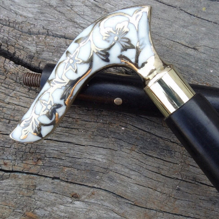 Handmade Royal White Flower Handle Only