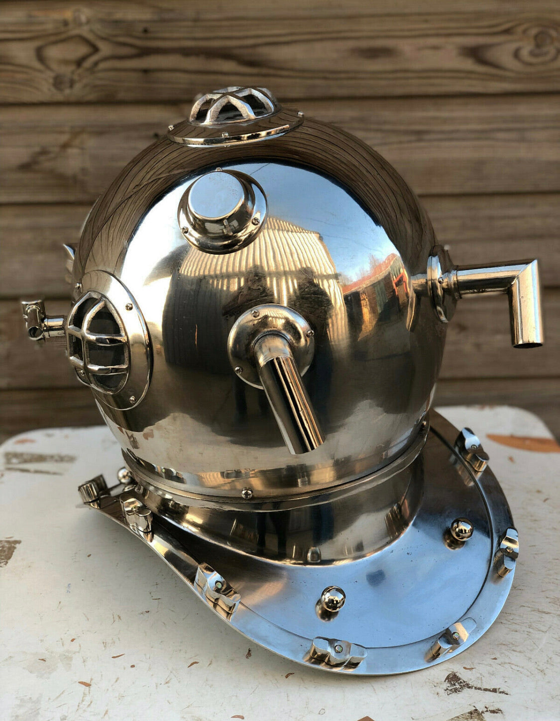 Beautiful Silver Anchor Diving / Divers Helmet.