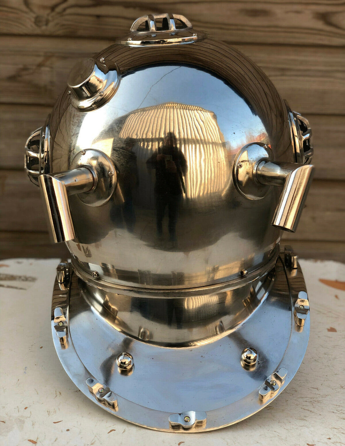 Beautiful Silver Anchor Diving / Divers Helmet.