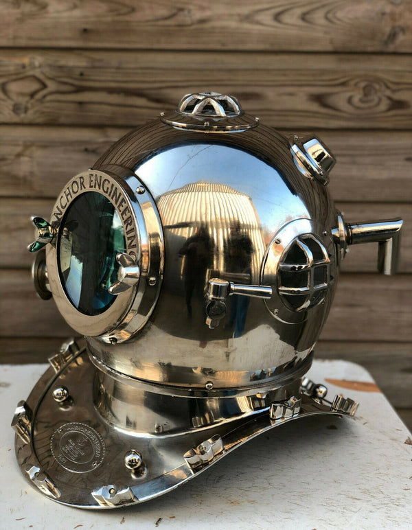 Beautiful Silver Anchor Diving / Divers Helmet.