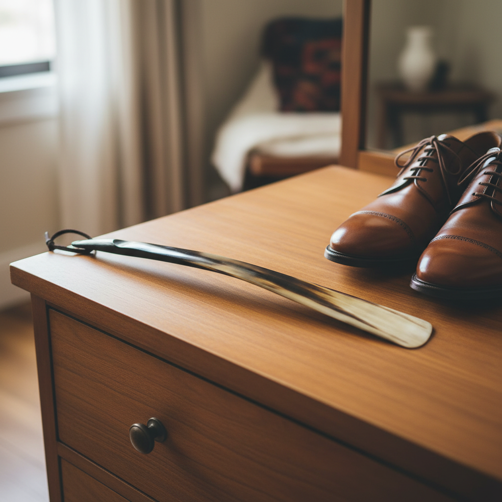 Long shoehorn on dresser