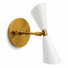 Mid-Century Modern Brass Wall Sconce: Double White Cone Light