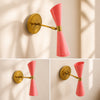 Mid Century Modern Brass Sconce, Dual White Shades, Adjustable Reading Lamp