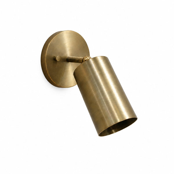 Mid Century Brass Wall Sconce: Italian Cylinder Lamp, Bedside Reading Light