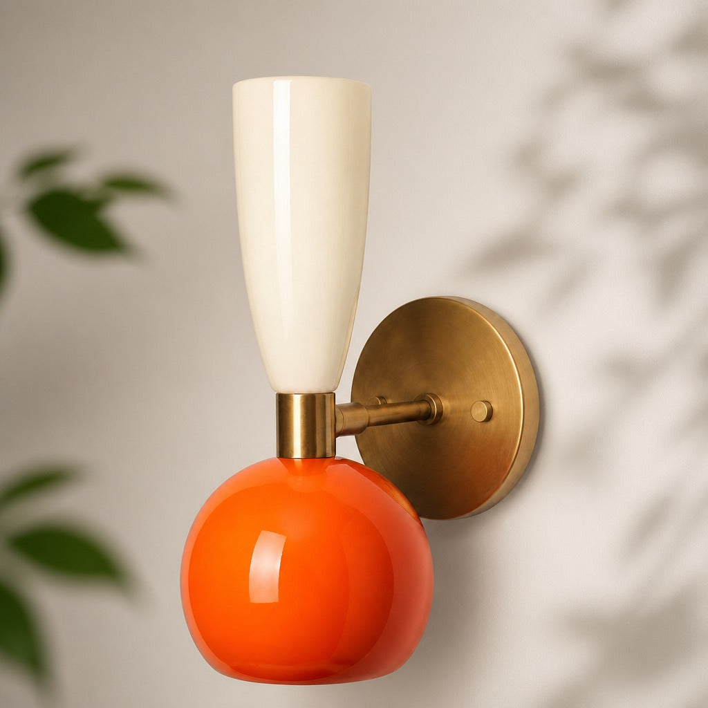 Handcrafted Brass Orange Wall Sconce, Stilnovo Mid Century Lamp