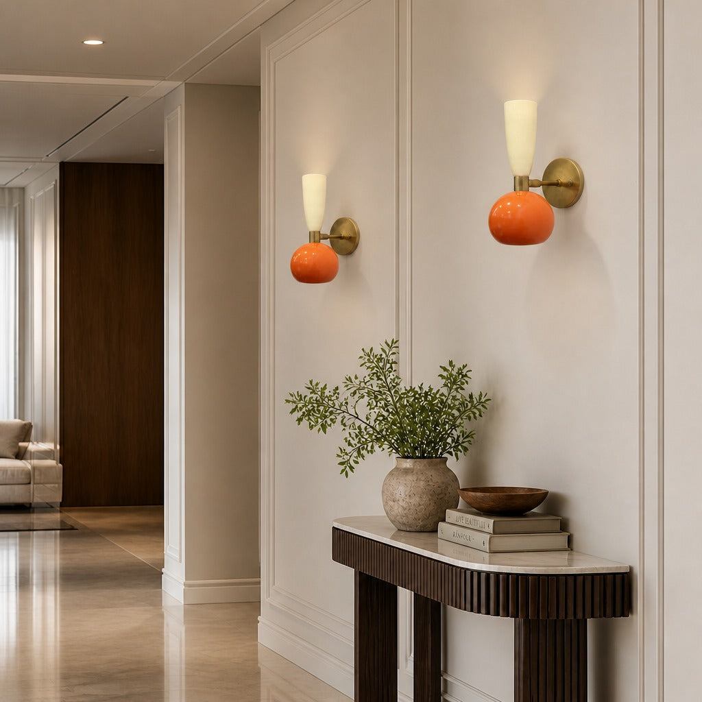 Handcrafted Brass Orange Wall Sconce, Stilnovo Mid Century Lamp
