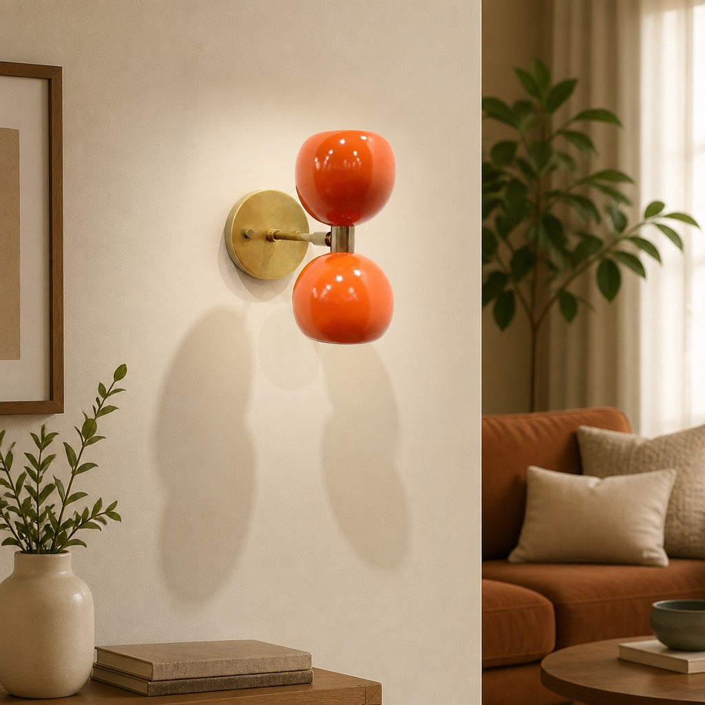 Mid Century Brass Wall Lamp – Orange Diabolo Globe Sconce