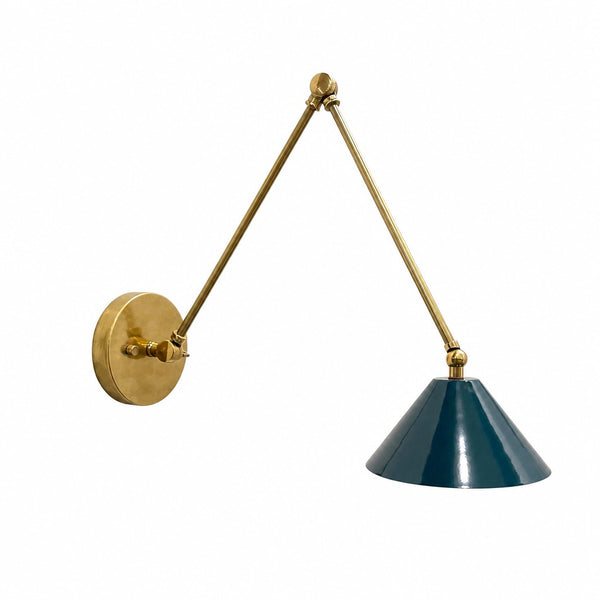 Mid Century Brass Swing Arm Wall Lamp - Adjustable Cone Lamp Light