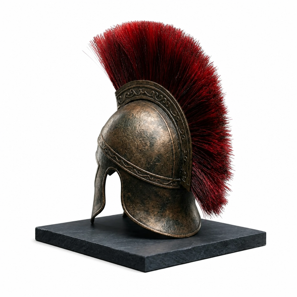 Spartan Warrior Helmet with Red Crest – Antique Greek Replica