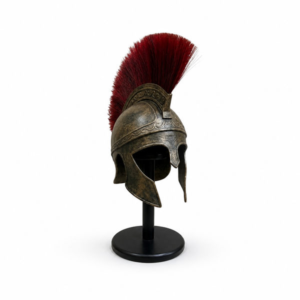 Spartan Warrior Helmet with Red Crest – Antique Greek Replica